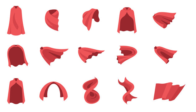 Diverse red capes and hooded cloaks demonstrate multiple flowing shapes and dynamic windblown positions.