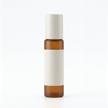 Empty amber perfume bottle with white cap