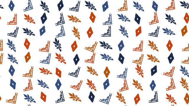 Seamless pattern of geometric diamonds and floral motifs