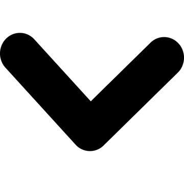 Black rounded down chevron arrow icon, navigation and dropdown symbol vector illustration isolated on white background