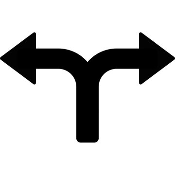 Black split arrow pointing left and right icon or choice symbol flat vector illustration