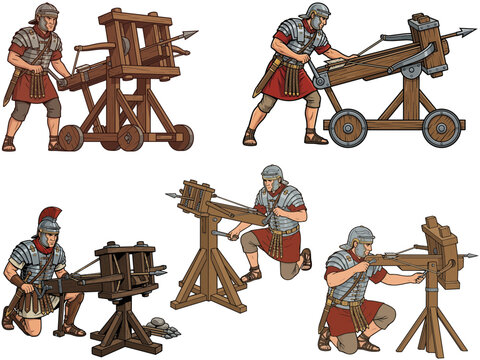 Conjunto de soldados legionarios romanos de la &eacute;poca imperial. Fondo transparente, recortable, antigua Roma