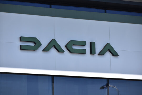 Dacia car dealer salon with signage, logo on the facade. WARSAW, POLAND - APRIL 18, 2026
