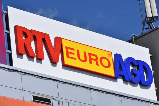 RTV Euro AGD electronics retail store with emblem, signage, logo at Reduta shopping mall. WARSAW, POLAND - APRIL 18, 2026