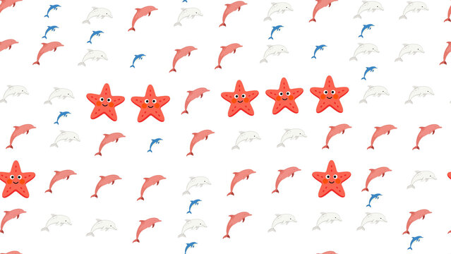 Cartoon Dolphins and Starfish Repeating Pattern