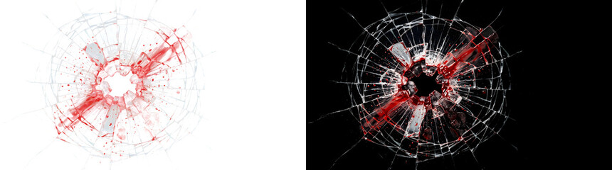 Broken glass bullet hole with ring cracks and blood splatter for horror art in PNG, Transparent and...
