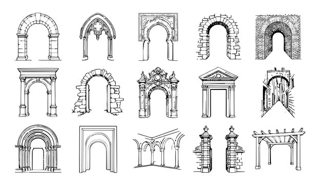 Untitled design - 3 15 Hand Drawn Architectural Archways and Historic Passage Entrance Black Ink Illustrations