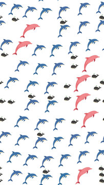 Seamless Pattern of Dolphins and Whales