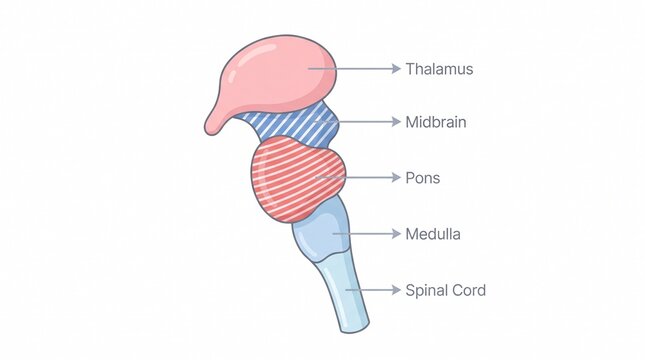 Human brainstem anatomy diagram with labeled medical parts