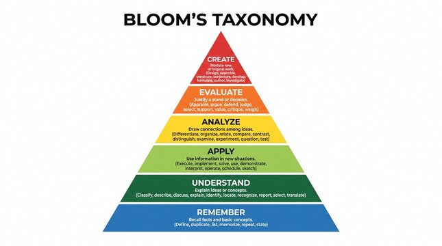 Blooms taxonomy pyramid showing levels of educational learning