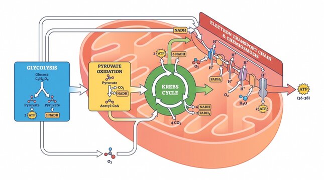 Cellular respiration diagram of metabolic pathways in mitochondrion