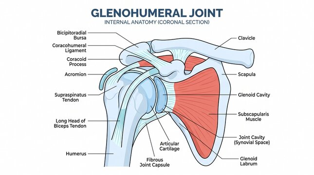 Medical illustration of the glenohumeral joint internal anatomy