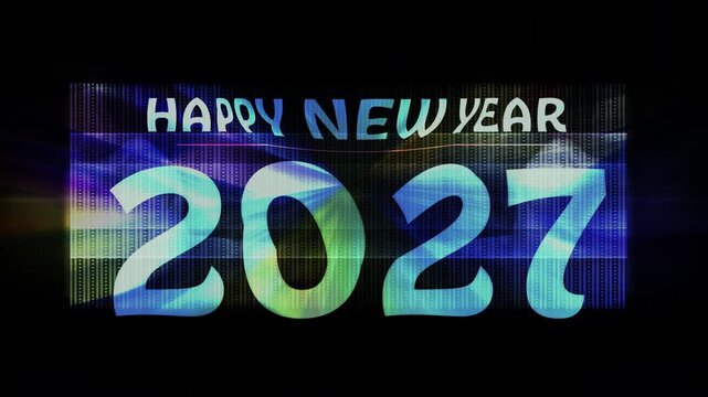 2027 Happy New Year Retro CRT Glitch Animation Background