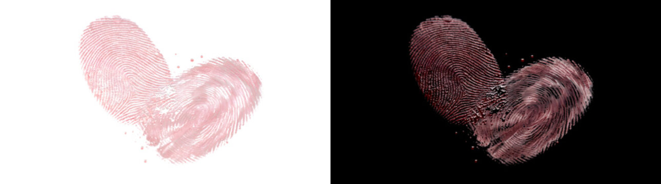 Fingerprint heart made of bloody prints for love dark romance and forensic art in PNG, Transparent and Black Background Versions