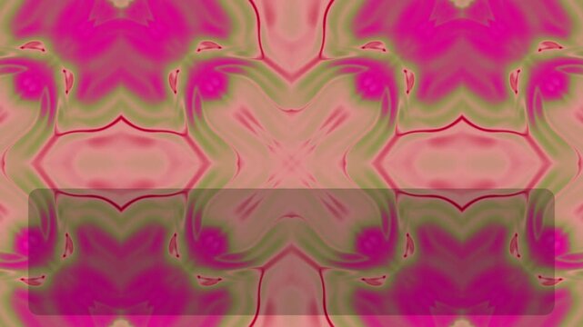 Vibrant pink and gold abstract kaleidoscope pattern with symmetrical flowing shapes.