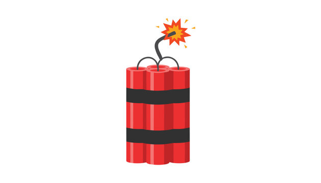 Vertical bundles of red dynamite are tied with black straps and feature a sparking fuse on top.