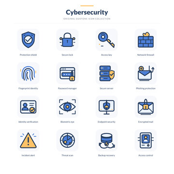 Cybersecurity and digital identity protection color icon collection