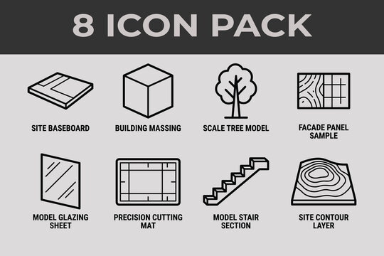 Architectural Scale Model Construction and Prototyping Line Icons Set