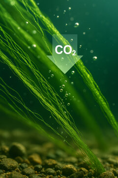 Green aquatic leaves and bubbles with a co2 science label