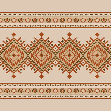 Warm beige geometric aztec border seamless pattern traditional tribal diamond ornament vector for bohemian fashion fabric textile print graphic design