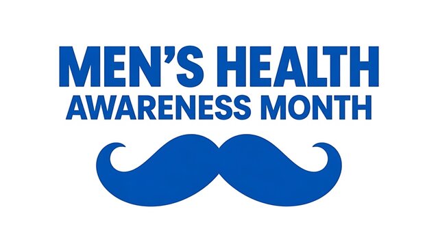 Mens health awareness month banner template with blue mustache icon