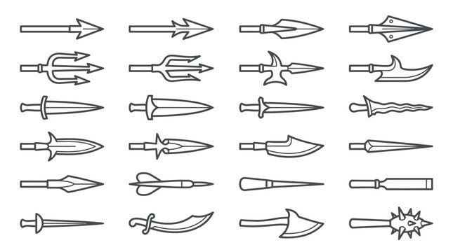 Medieval melee weapon and spear icon collection