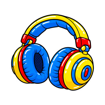 Colorful Cartoon Headphones in Yellow Blue and Red