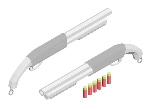 Animated shotguns with scattered bullets on a white background create a dynamic weapon and ammunition set.
