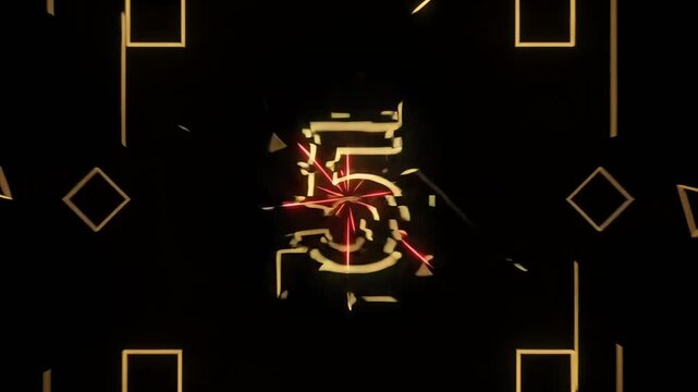 Abstract digital number five with glowing geometric patterns