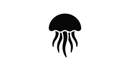 Black jellyfish silhouette against a white background is displayed © RABEYA