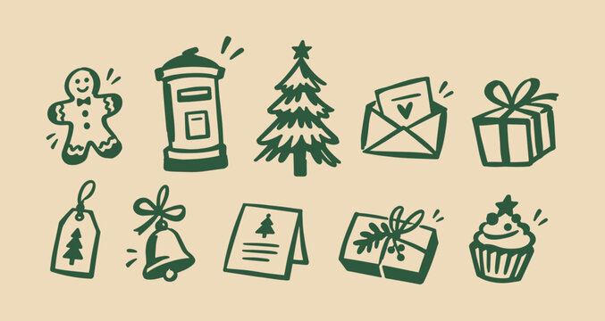 Christmas Holiday Doodle Icon Set