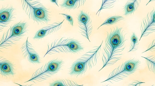 Peacock feathers seamless pattern background