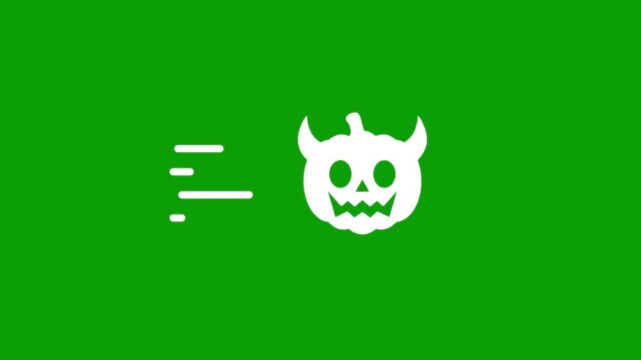Animated white devil pumpkin with movement lines on green screen chroma key background.