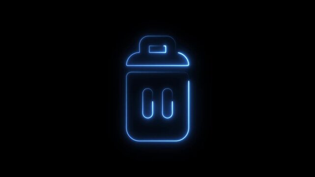 Neon Blue Trash Can Icon on Black Background delete