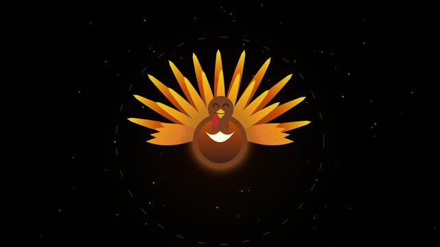 Animated thanksgiving turkey graphic with glowing feathers rotating