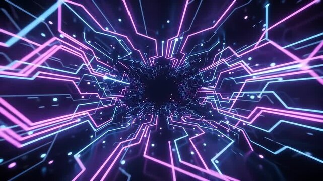 Futuristic Neon Tunnel with Glowing Pink and Blue Lines