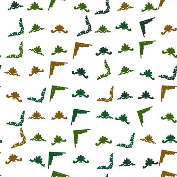 Seamless pattern of decorative floral ornaments and corner elements