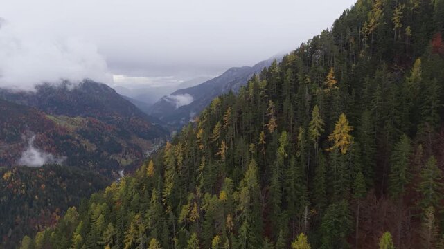 Aerial View of Solcava Panoramic Road Lookout Point with Logar Valley View in Slovenia