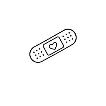 Adhesive bandage with heart medical first aid plaster line icon vector