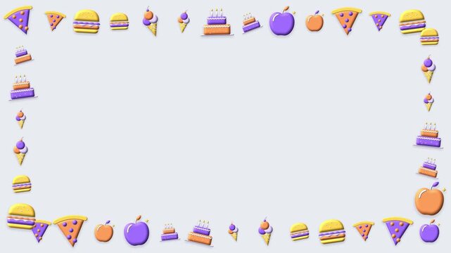 Food frame 3d clay animation on light gray background horizontal loop