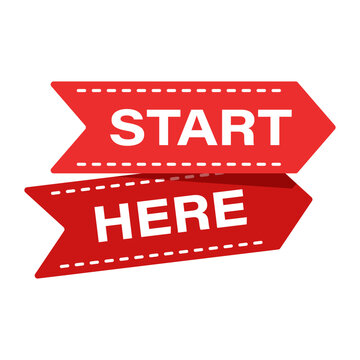 Start here button red icon in flat style. Location pin vector illustration on isolated background. Starting navigation point sign business concept.