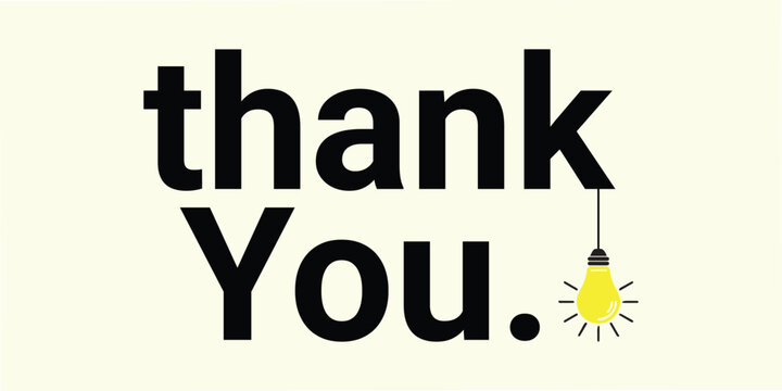 Bold black Thank You typography with a bright yellow light bulb illustration on a cream background, ideal for appreciation graphics, greeting cards, and creative presentations.