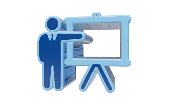 Business presenter with whiteboard 3D icon isolated on transparent background for training and educational presentation concepts in corporate or academic software interface development projects