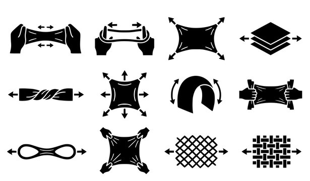 Untitled design - Stretch Elasticity Flexible Fabric and Material Performance Black Glyph Icon Set