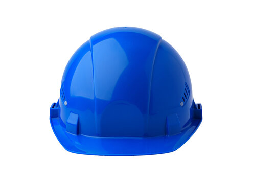 Safety helmet in blue color placed on a white background