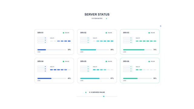 Animated server status dashboard interface on white background
