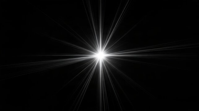 Bright white star burst light effect with shining rays radiating outward across dark night sky background