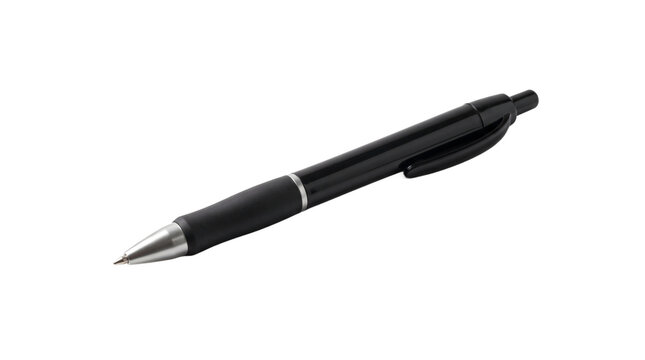 Single black ballpoint pen, isolated