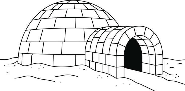 Igloo snow house vector illustration outline drawing line art icon doodle black and white design on transparent background