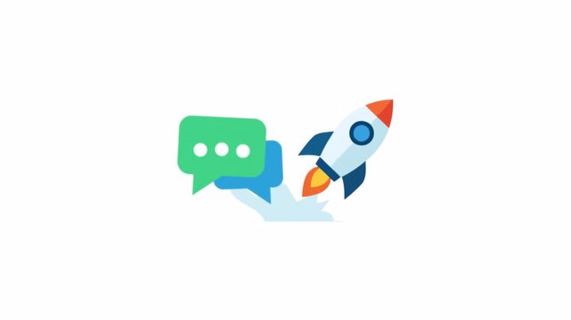 Startup Rocket Launch with Chat Message Bubbles Animation on Transparent Background